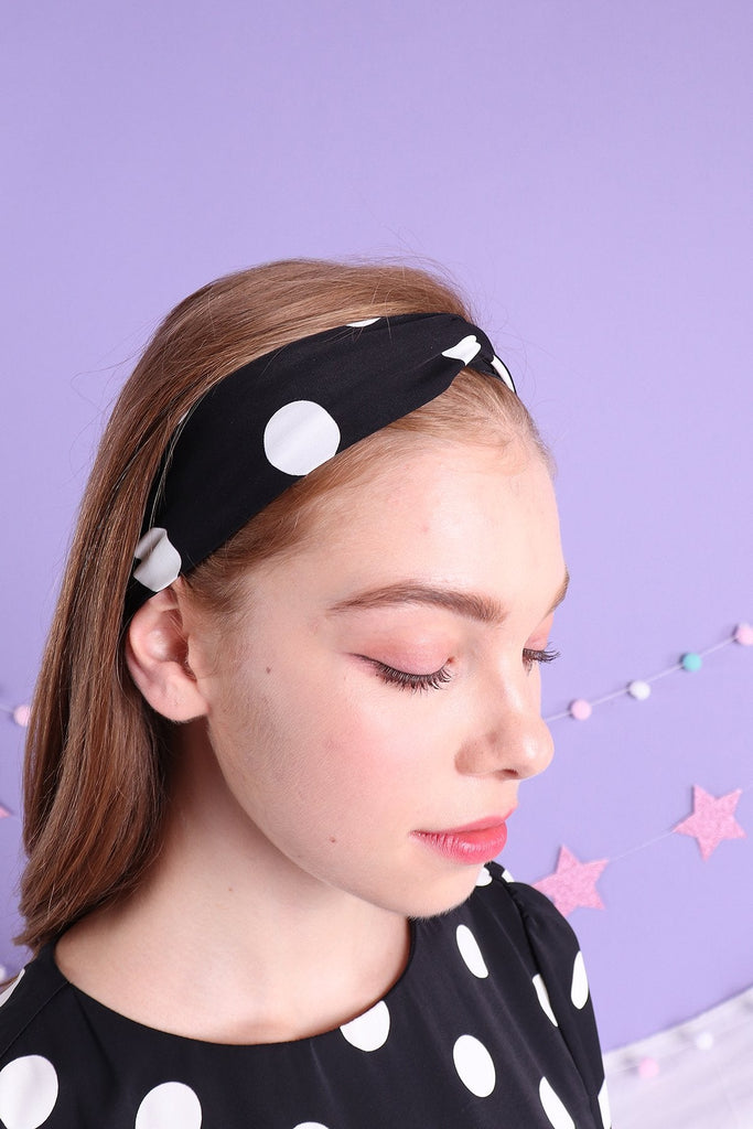 CANDY ELVES POLKA DOT HEAD BAND IN BLACK - NEONMELLO