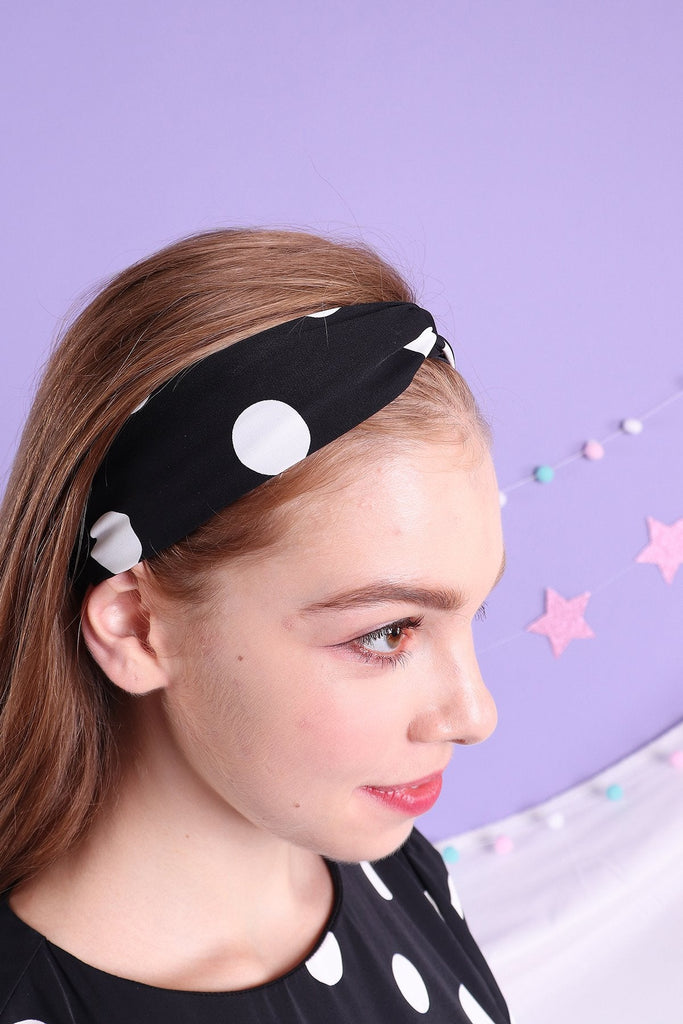 CANDY ELVES POLKA DOT HEAD BAND IN BLACK - NEONMELLO