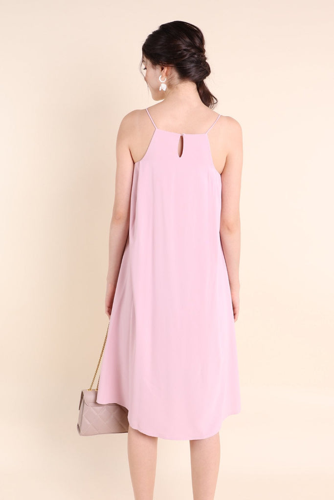 MADEBYNM BLISS FLORAL EMBROIDERY MIDI TRAPEZE DRESS IN PINK [XS/S/M/L]  - NEONMELLO