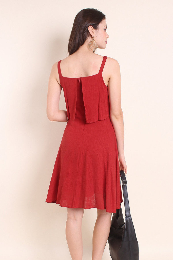 MADEBYNM KAIA TIER BELTED LINEN SUMMER DRESS IN BURNT ORANGE [XS/S/M/L] - NEONMELLO