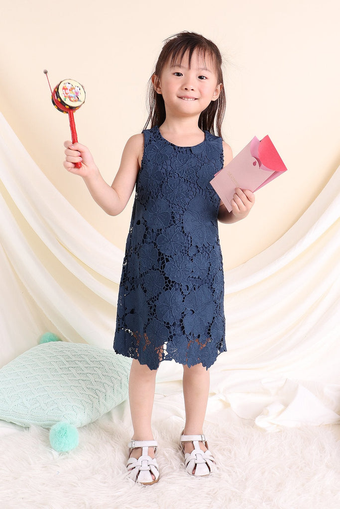 MADEBYNM NM KIDS CIRILLA CROCHET SHIFT DRESS IN VICTORIAN BLUE [12M/18M/2Y/3Y/4Y/5Y/6Y] - NEONMELLO