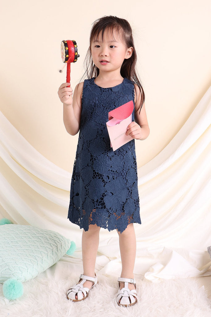 MADEBYNM NM KIDS CIRILLA CROCHET SHIFT DRESS IN VICTORIAN BLUE [12M/18M/2Y/3Y/4Y/5Y/6Y] - NEONMELLO