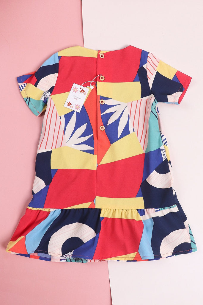 MADEBYNM NM KIDS JOYTON COLOURFUL ABSTRACT SLEEVE SHIFT DRESS [12M/18M/2Y/3Y/4Y/5Y/6Y] - NEONMELLO