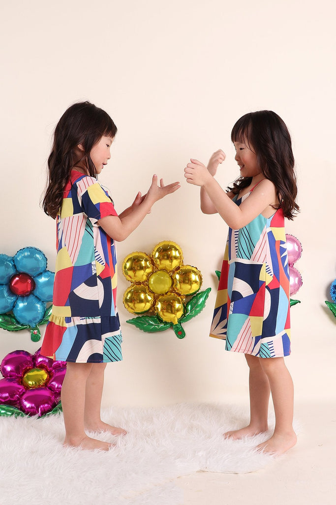 MADEBYNM NM KIDS JOYTON COLOURFUL ABSTRACT SLEEVE SHIFT DRESS [12M/18M/2Y/3Y/4Y/5Y/6Y] - NEONMELLO