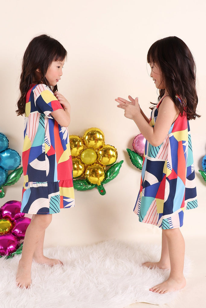 MADEBYNM NM KIDS JOYTON COLOURFUL ABSTRACT SLEEVE SHIFT DRESS [12M/18M/2Y/3Y/4Y/5Y/6Y] - NEONMELLO