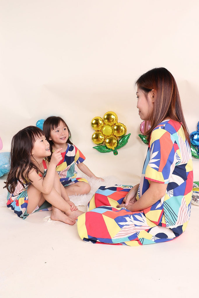 MADEBYNM NM KIDS JOYTON COLOURFUL ABSTRACT SLEEVE SHIFT DRESS [12M/18M/2Y/3Y/4Y/5Y/6Y] - NEONMELLO