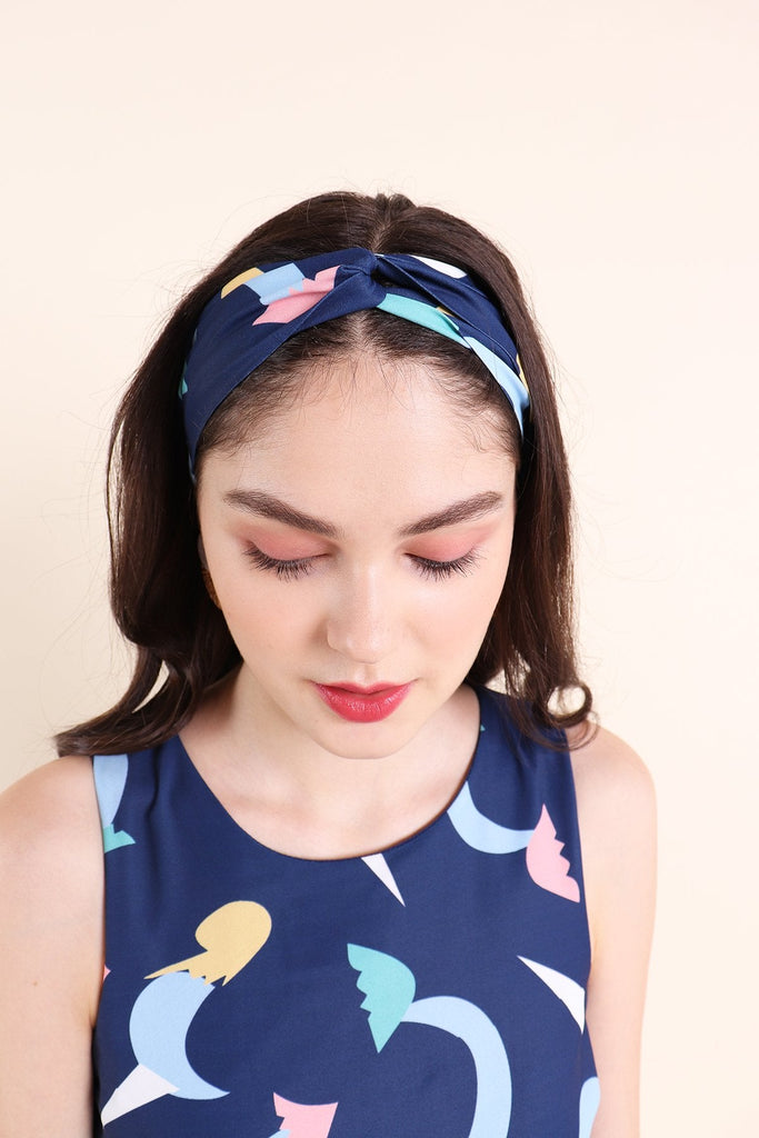 NM KIDS PEGASUS SWIRLY PRINT HEADBAND IN NAVY BLUE - NEONMELLO