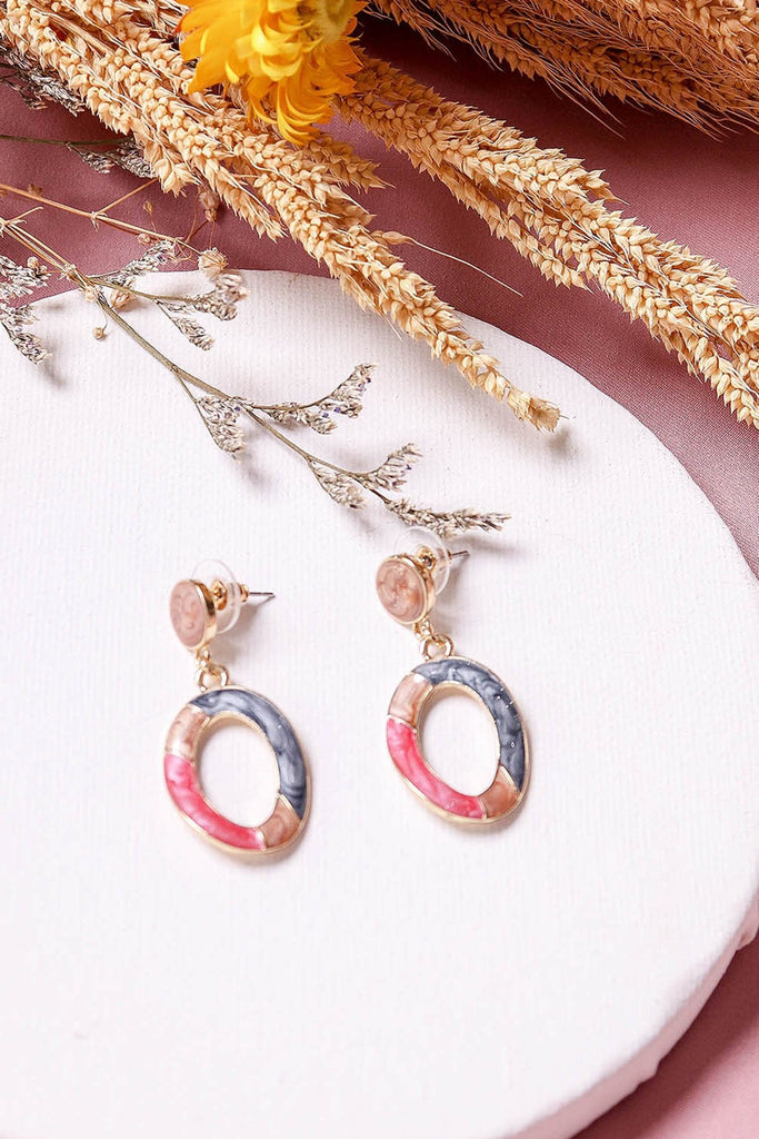 TRIO TONE OVAL EARRINGS IN DEEP PINK/GREY - NEONMELLO